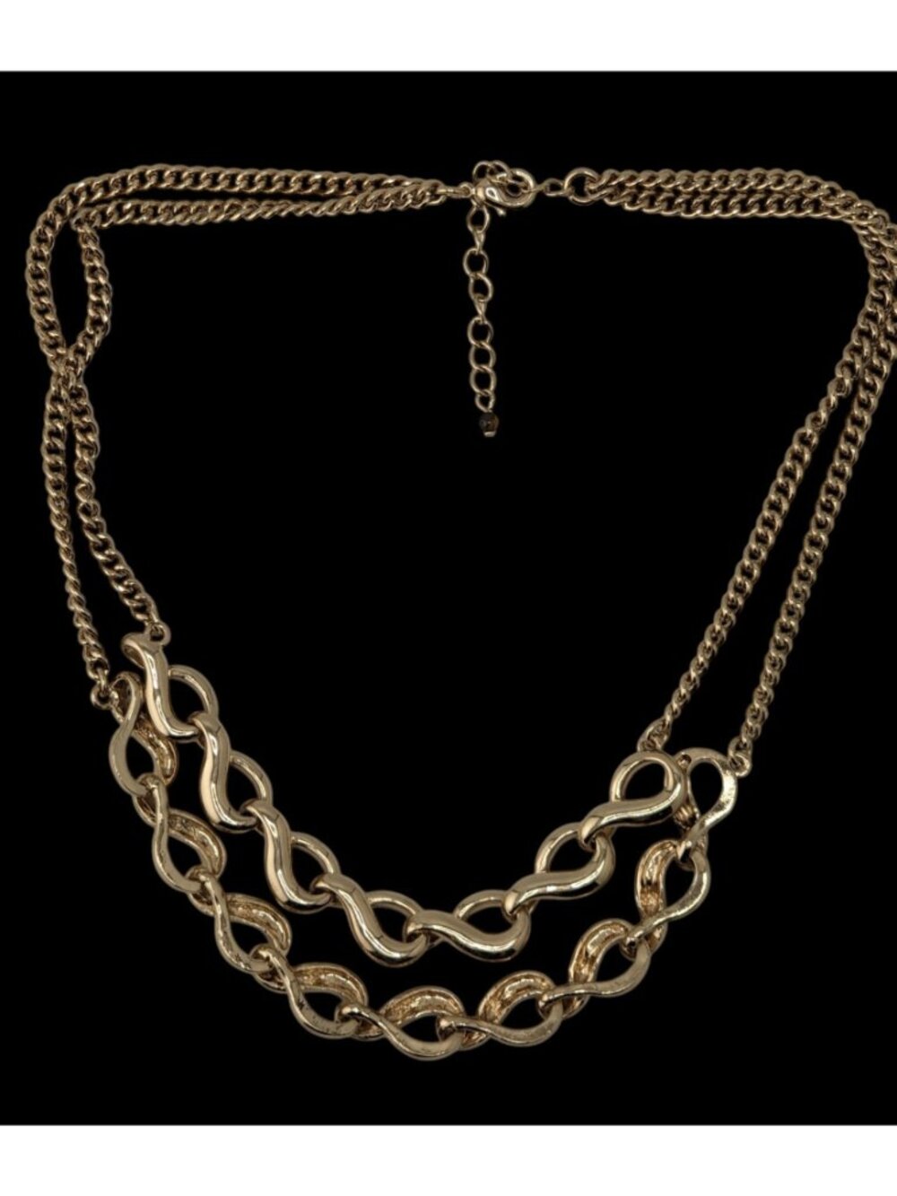Gold Tone Layered Infinity Link Necklace Classic Glam Statement Jewelry - Picture 2 of 6